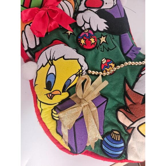 Warner Bros Store Looney Toons Huge Christmas Stocking 2000 Taz Tweety Plush Y2K - Picture 6 of 16